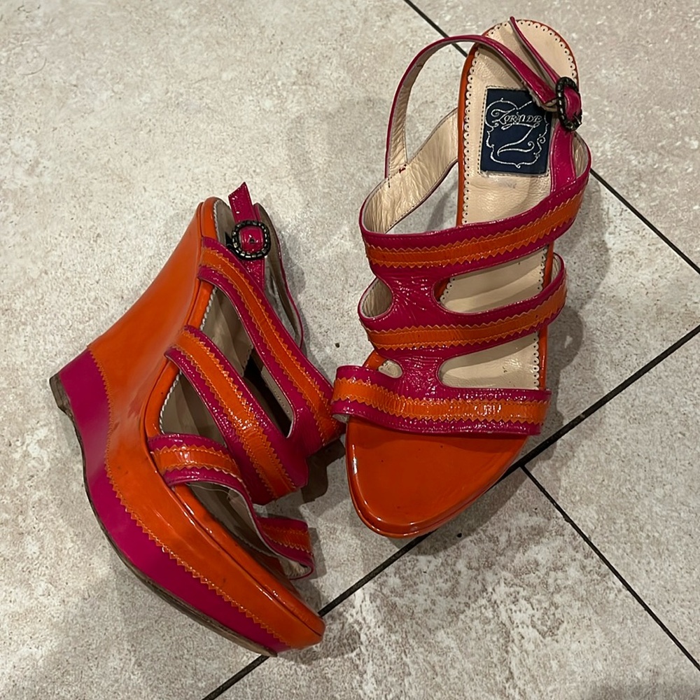 Zoraide Italian Hot Pink and Orange Wedge